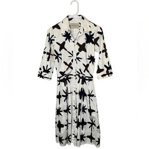 Samantha Sung Audrey Shirtdress White/Navy/Brown Print Stretch Cotton Size 0